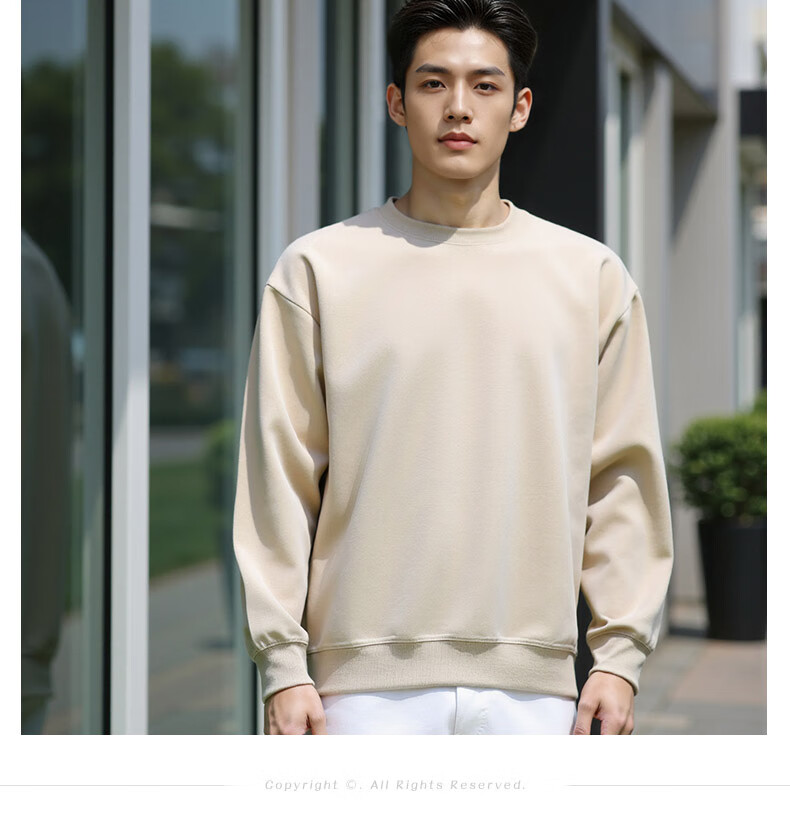 ROMON Men's Sweatshirt Spring and Autumn Milk Silk Heavyweight 300G Casual Fashion Loose Long Sleeve Basic Shirt for Men 6