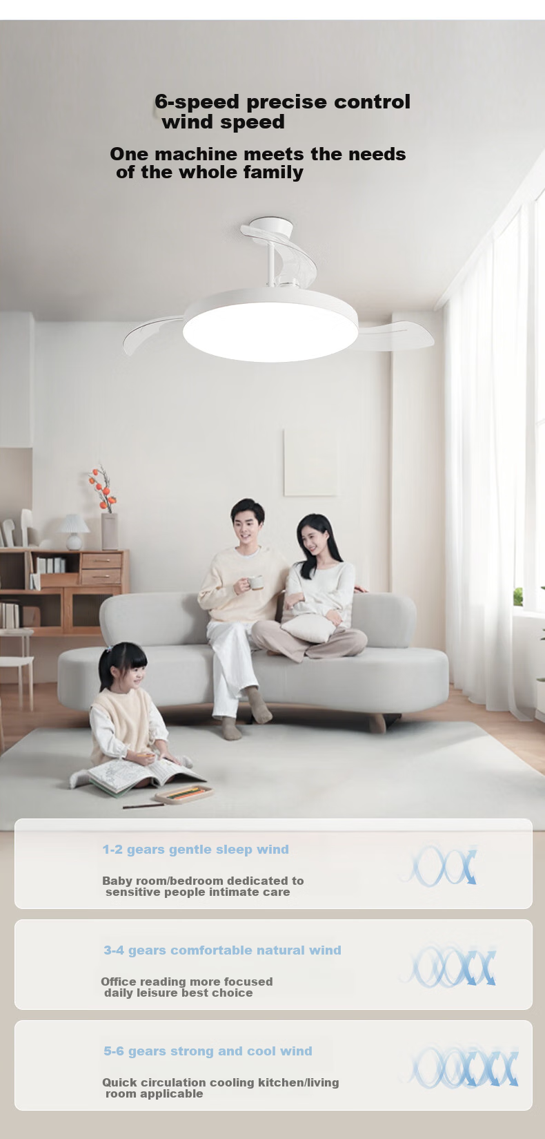 Haier Ceiling Fan Light, Invisible Simple Nordic Style, for Dining Room And Bedroom, Full Spectrum Ra97, 36-Inch Fan Light [Installation Included] 12