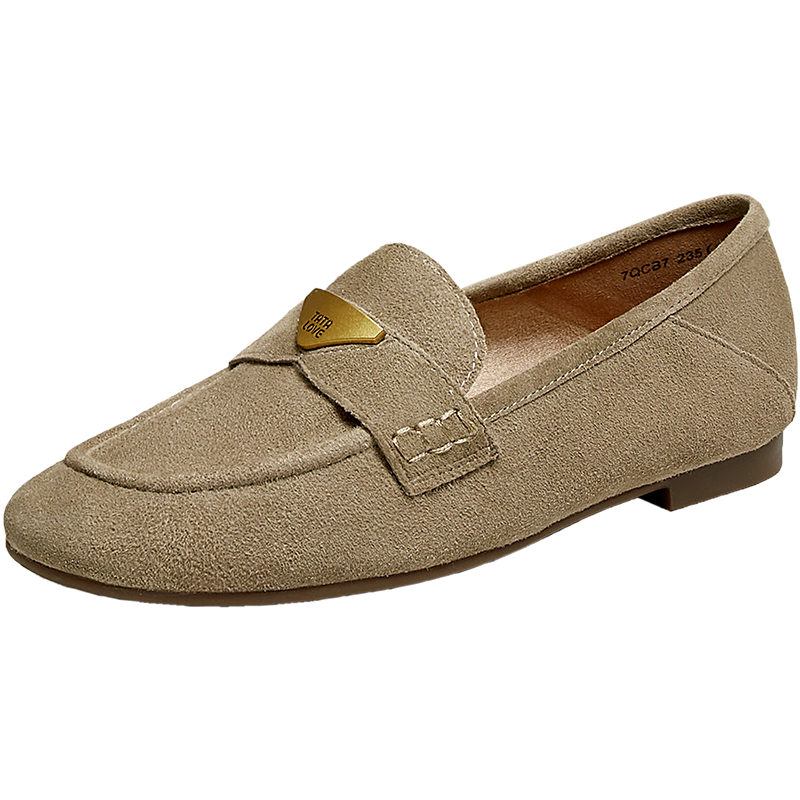 TATA Women's White Loafers with Small Gold Beans, Flat Sole, Sheepskin, Gray, Lambskin, Size 37