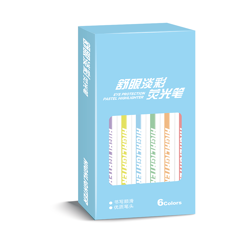 M&G Stationery Subtle Pastel Eye-Friendly Fluorescent Highlighter Classic Single-Ended Marker Water-Based Hand Drawing Journal Colored Marker Pen 6-Pack AHMV7607