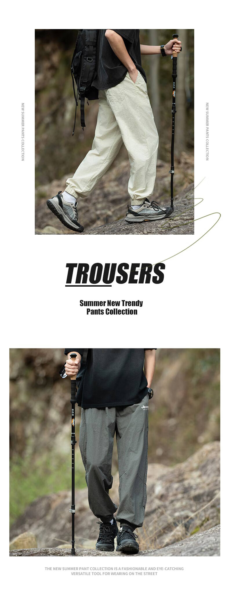 JEEP Casual Pants for Men, Spring Quick-Dry Breathable Mountain-Style Sports Trousers, Outdoor Athletic Long Pants, Space Gray, Size L 2
