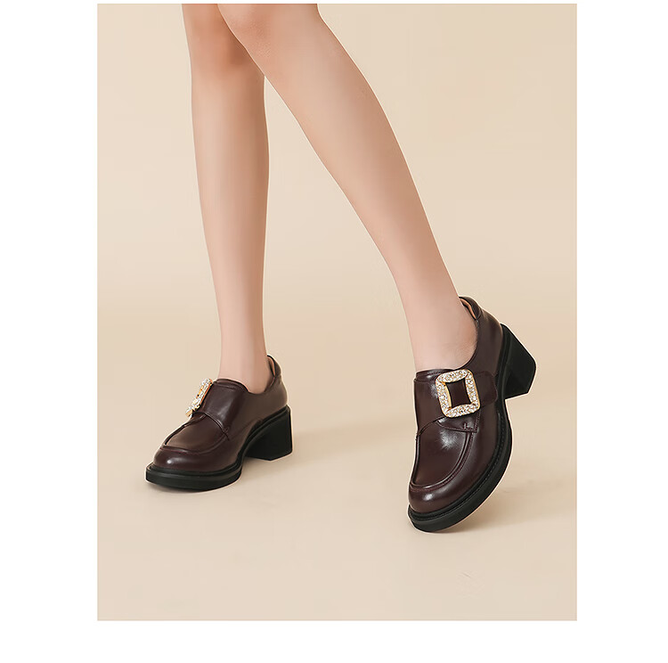 Le Saunda Aurora Square Thick Sole Genuine Leather Loafers Women 6T62802 Diva Black BKL 38 4
