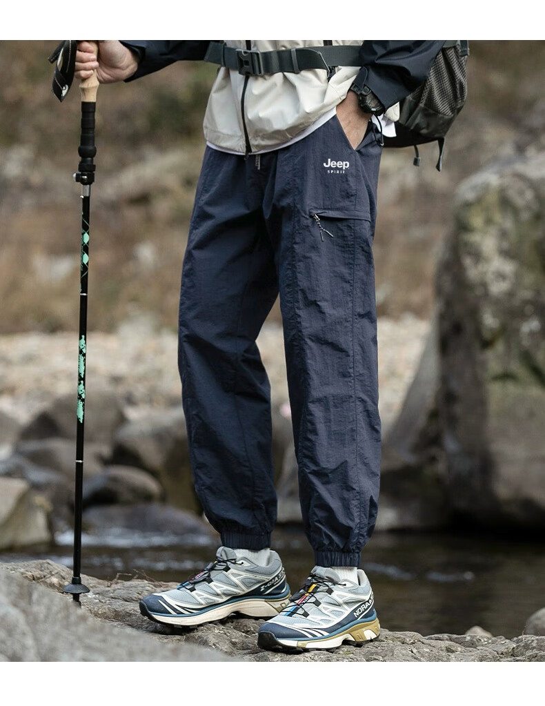 JEEP Casual Pants for Men, Spring Quick-Dry Breathable Sports Pants, Outdoor Trendy Hiking Trousers, Black, Size L 16