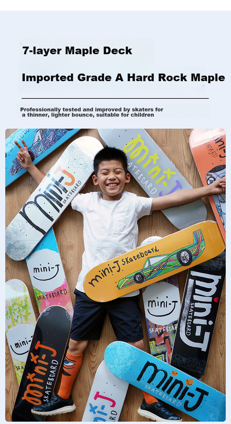 JUSTICE Kids Skateboard Double Kick Professional Youth Boiling Point Mini-J Series Holographic Rainbow 6-12 Years 7