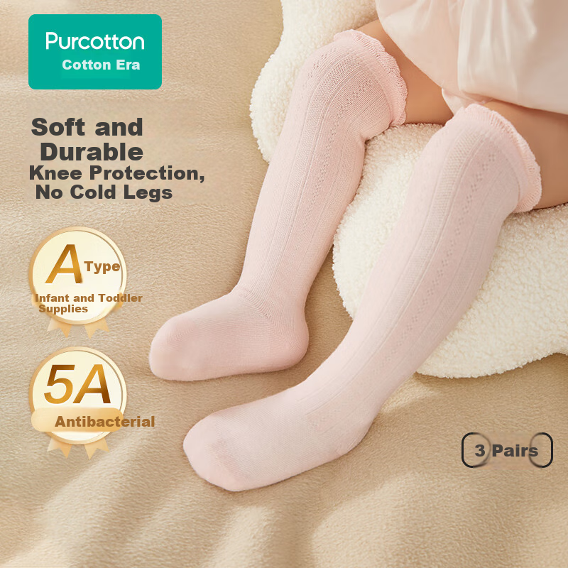 PurCotton Children's Socks Baby Toddler Summer Thin 5A Antibacterial Knee-High Socks Newborn Boys and Girls