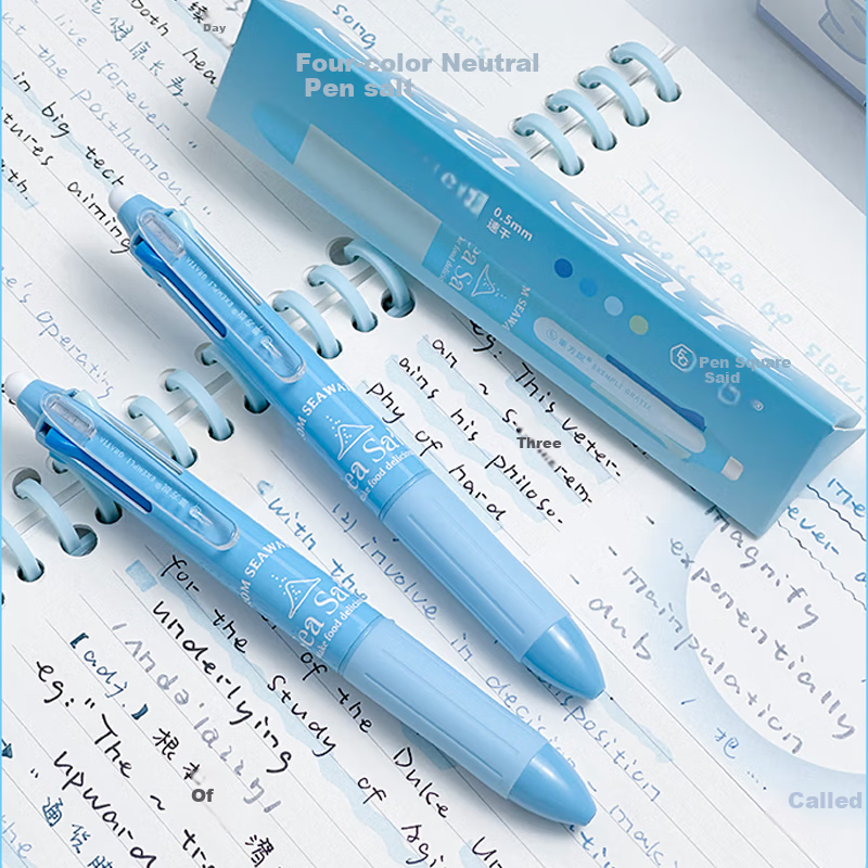 Sannianerban Four-Color Retractable Gel Pen, 0.5mm Smooth Quick-Drying, Push-Button Gel Pen, Multifunctional Module Pen, Student Marking Pen, Aesthetically Pleasing Multi-Color Drawing And Journaling Pen, Sea Salt