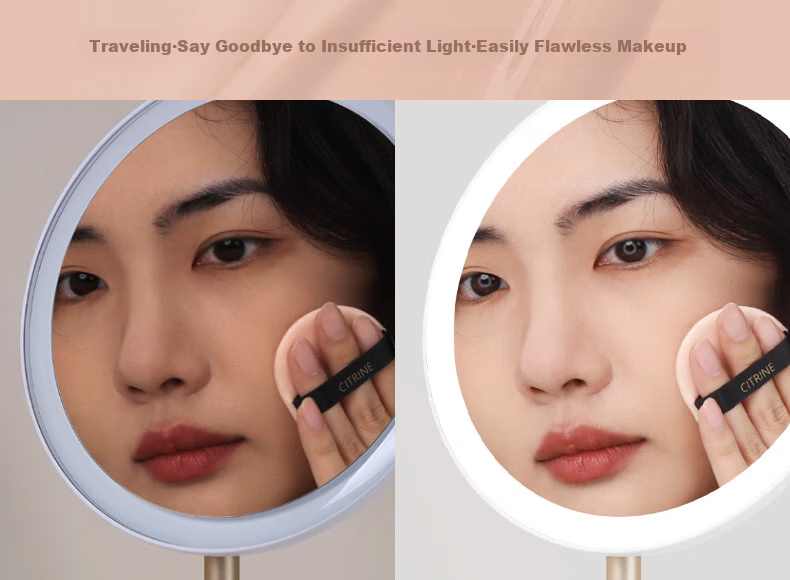 MUID Foldable Portable Makeup Mirror with LED Light, Rechargeable, Desktop Magnetic Detachable Storage, Stepless Dimming Beauty Mirror 3