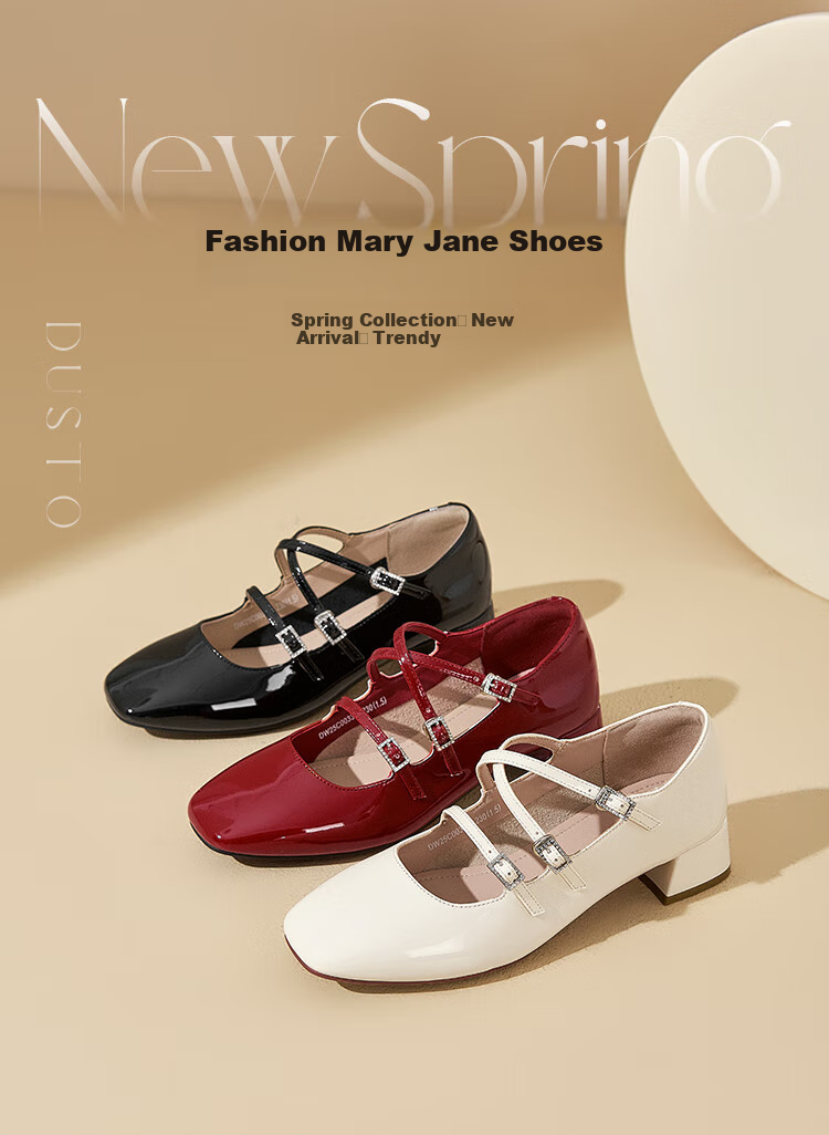 Dusto Mary Jane Shoes for Women, Spring 2025 New Fashion Casual Chunky Heel Ankle Strap Square Toe C0033 1