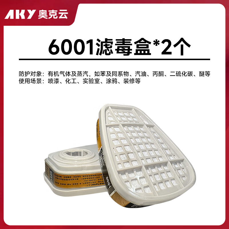 Aokeyun Gas Mask with Filter Cartridge, Activated Carbon for Formaldehyde/dust/benzene/ether/alcohol And Other Organic Gases, Spray Painting Printing, 6001 Filter Cartridge, One Pair