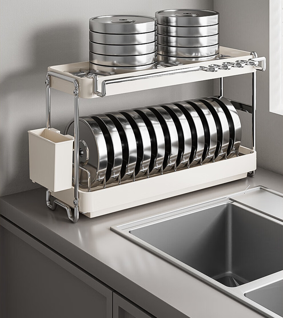 Shuashi Kitchen Dish Drainer Rack, Storage Shelf, Countertop Bowl Basket, Chopstick Organizer Box, Complete Set of Utensils And Cookware 14