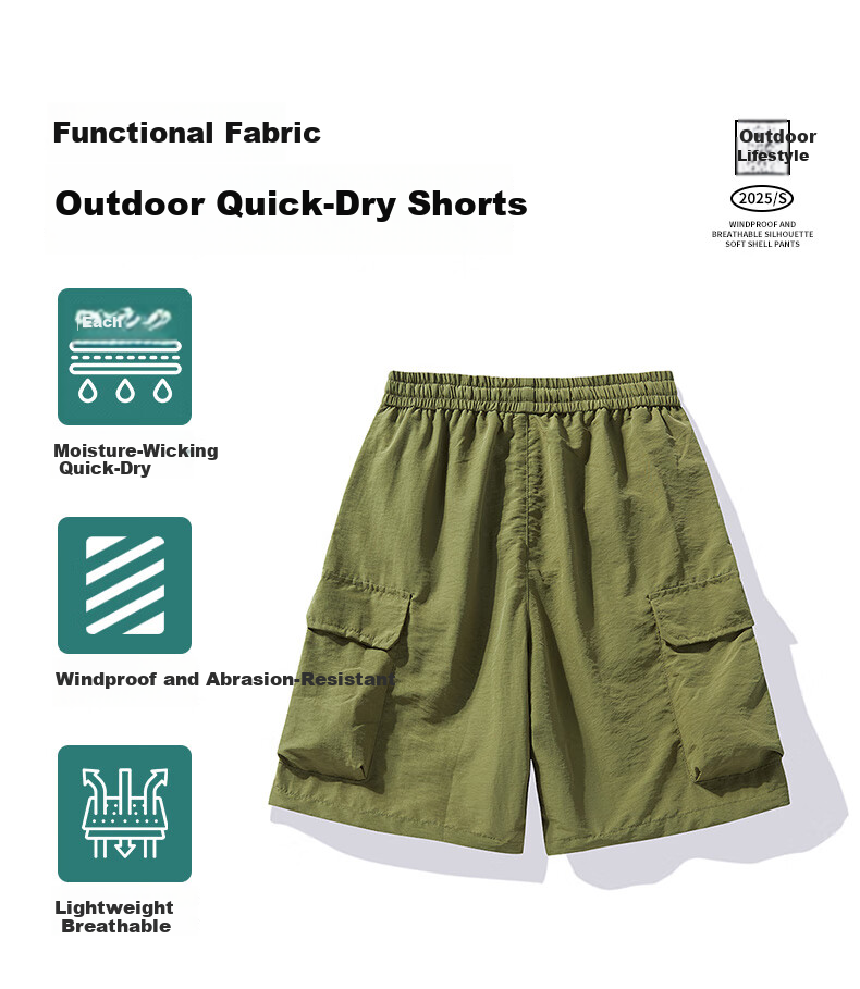 Dingfengbaoluo Men's Cargo Shorts, Summer Fashion High Street Style, Large Pockets, Simple Solid Color, Athletic Knee-Length Shorts, FG55 Black M 2