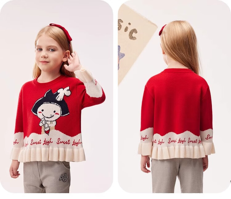 Allo&lugh Sweet Style Pullover Sweater Autumn Girls Cartoon Print Knitwear Pink 120 5