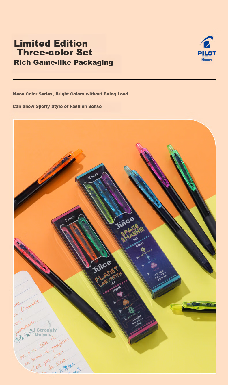 PILOT JUICE Gel Pen, Colorful Retractable Pen, Signature Pen, Water-Based Pen, Student Planner Pen, Stationery Office Supplies, LJU-15 0.5mm, Neon Apricot 9