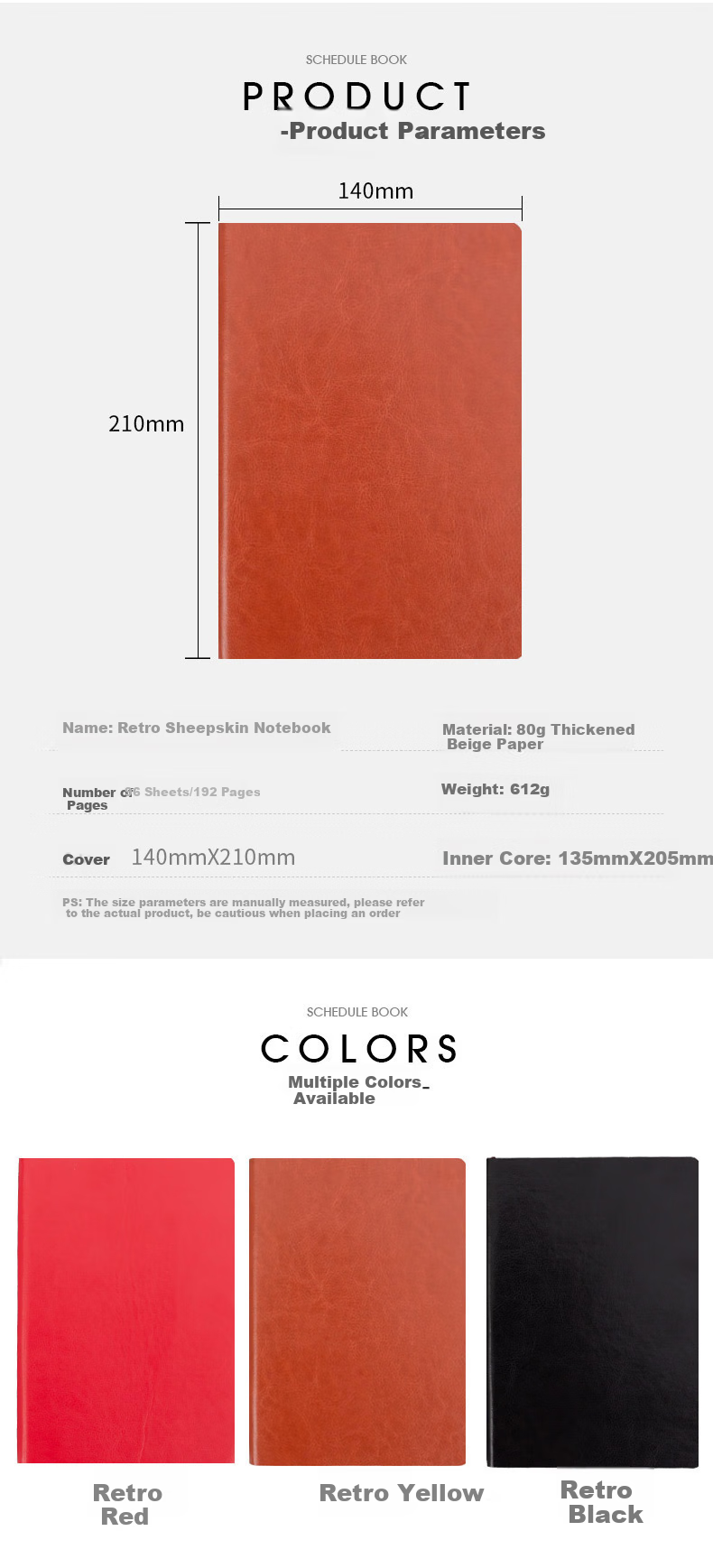 TRNFA TN-JA5001 Red Vintage Lambskin Notebook with Color-Changing PU Litchi Pattern, 80g Thick Dorin Paper, Business Notebook, Retro Red 2