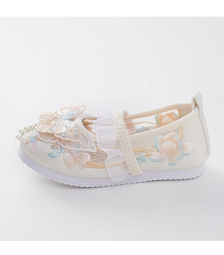Qibao Girls Hanfu Shoes Traditional Embroidered Butterfly Mesh Shoes White Size 28 Inner Length 16.8cm 12