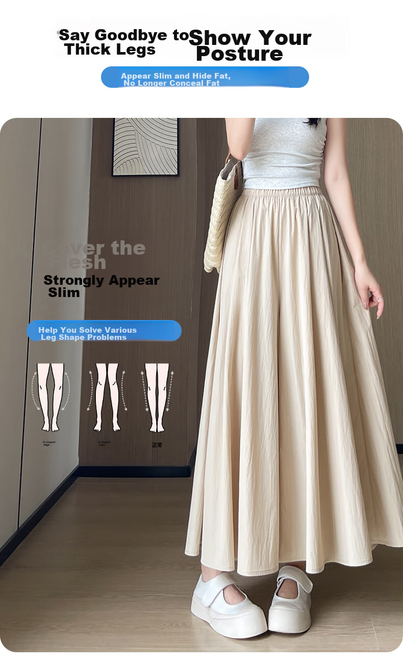 FitonTon Women's High-Waisted Slimming A-Line Skirt Pants, Trendy Casual Loose Wide-Leg Trousers for Summer 2026 New Collectio 2