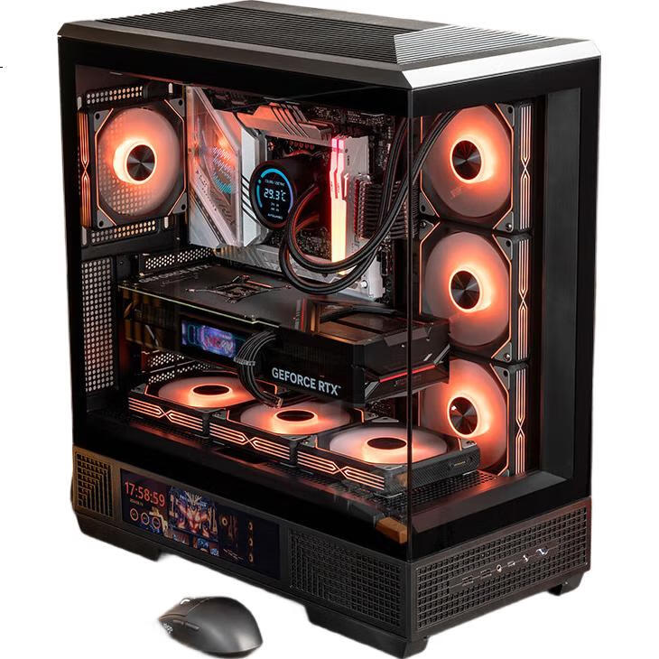 Aigo Starry Sky Tower, Large Screen Display Version, Black, ATX Desktop Computer Case, Supports Dual 360mm Water Cooling, 9.16-Inch HD Screen, 270° Panoramic View, 5090 Graphics Card