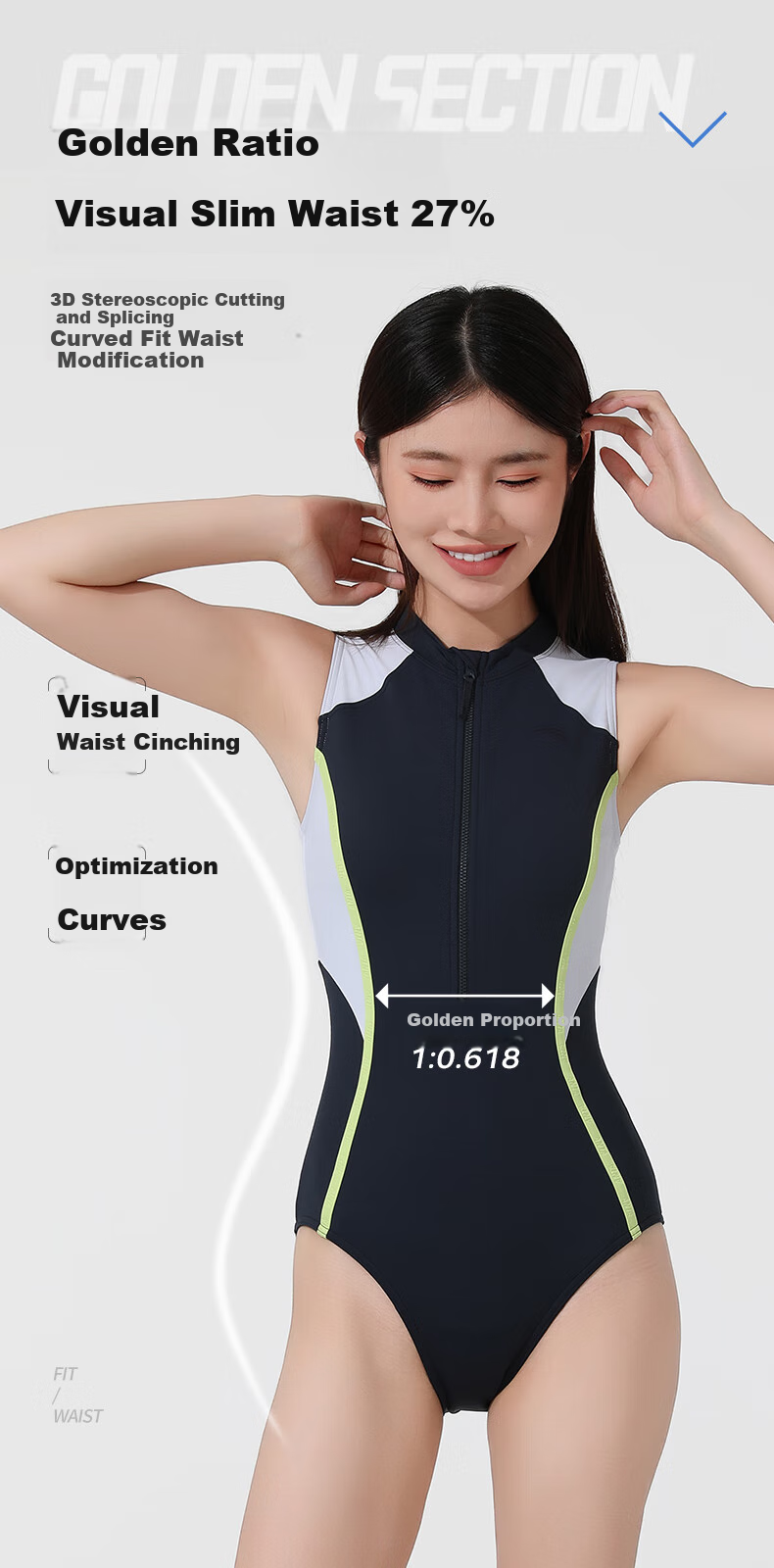 ANTA Slim Waist Women's Swimsuit, Adult One-Piece Triangle Casual Racing Swimwear, Figure-Flattering, Tummy-Covering, Quick-Drying Swimwear, Size M 2