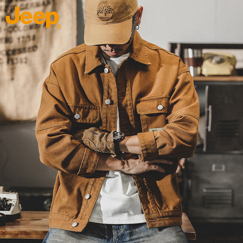 JEEP Men's Jacket Spring Autumn Casual Workwear Loose Fit Cotton Shirt Black 4XL