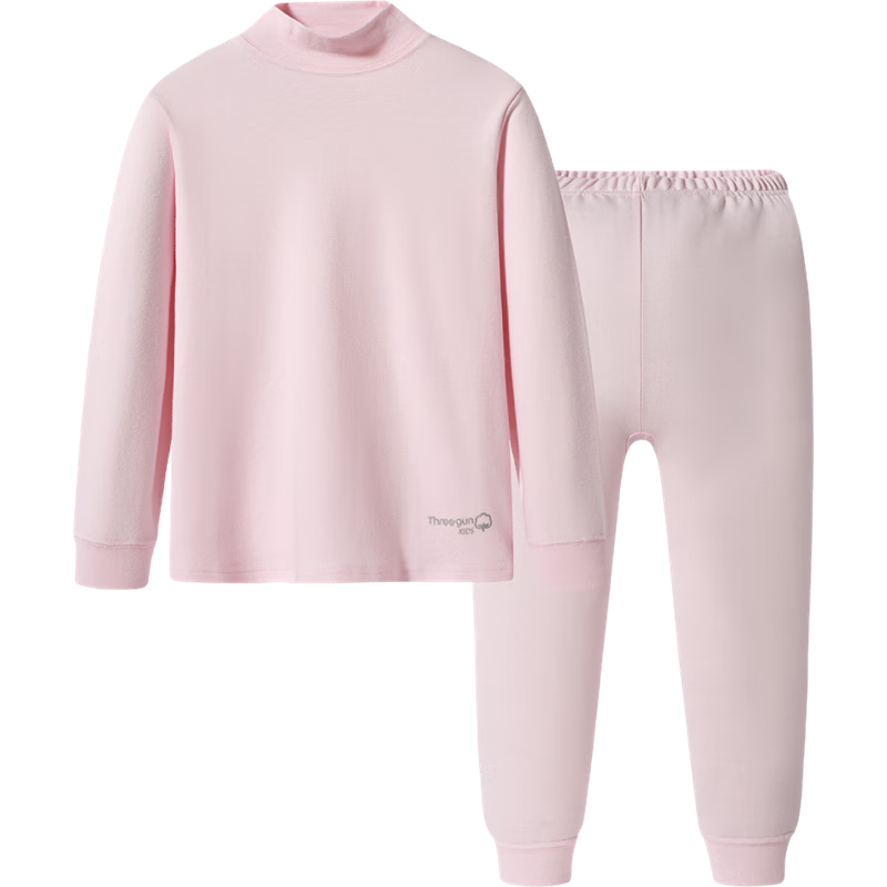 THREEGUN Kids Class A Soft Cotton Boys and Girls Half Turtleneck Long Sleeve Underwear Set Light Pink 120