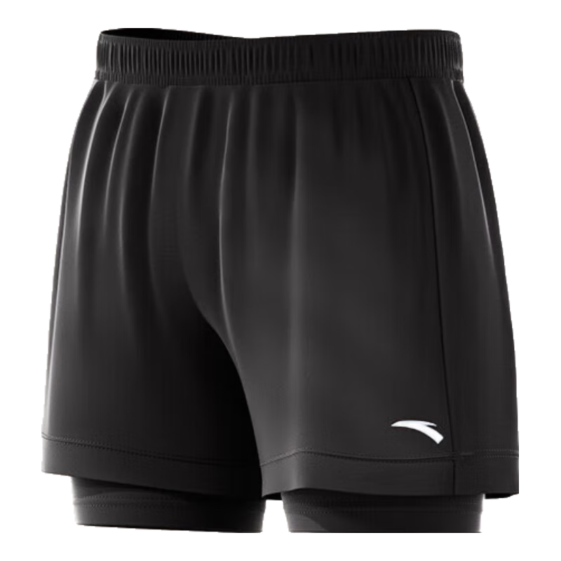 ANTA Men's Double-Layer Swim Shorts, Knee-Length, Anti-Embarrassment, Quick-Drying, Breathable Shorts, Beach Shorts, Outdoor Swim Shorts for Men, Black XL