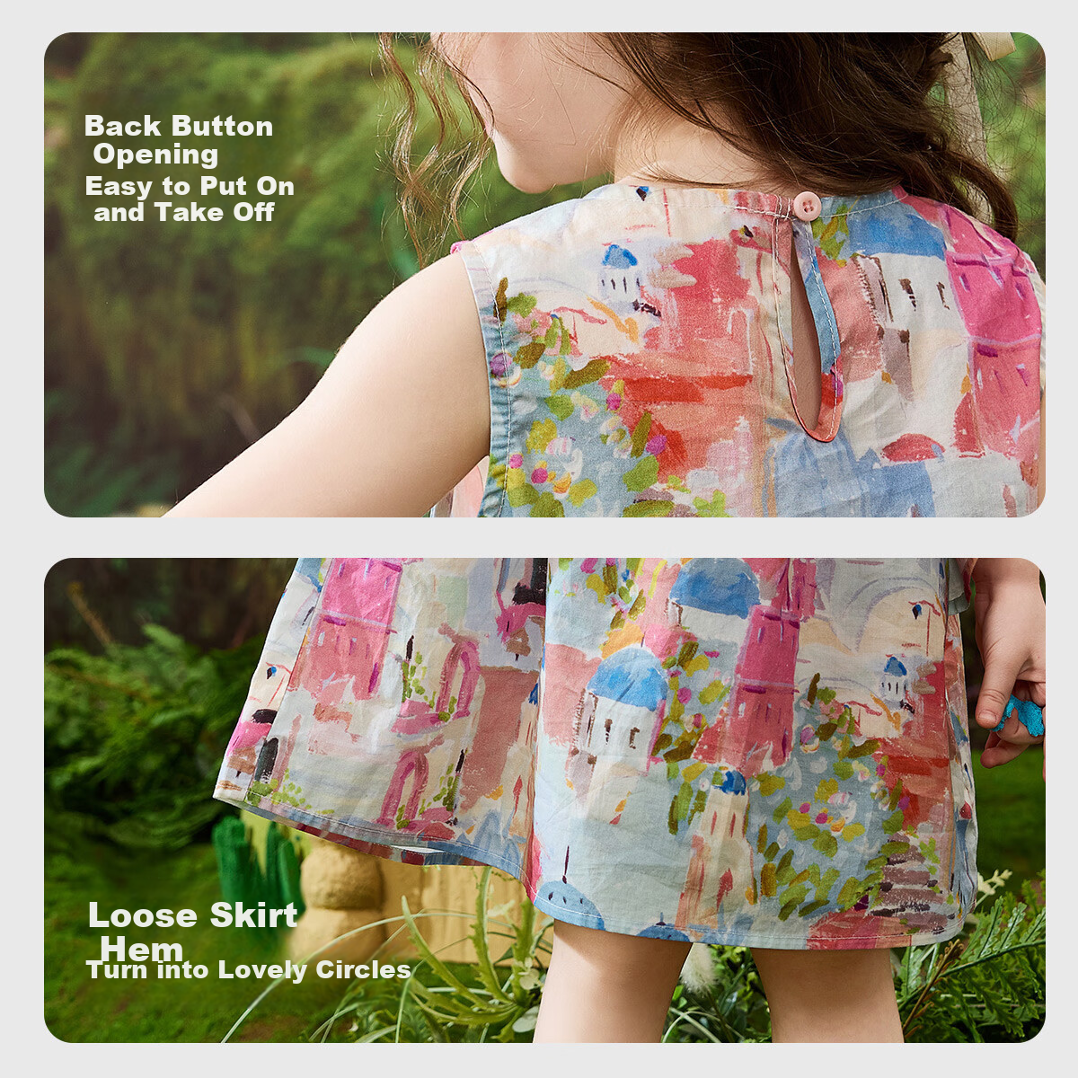 ASK JUNIOR Baby Girl Dress, Pure Cotton Summer Children's Oil Painting Vacation Dress, Sleeveless Dress, Girls' Princess Dress 8