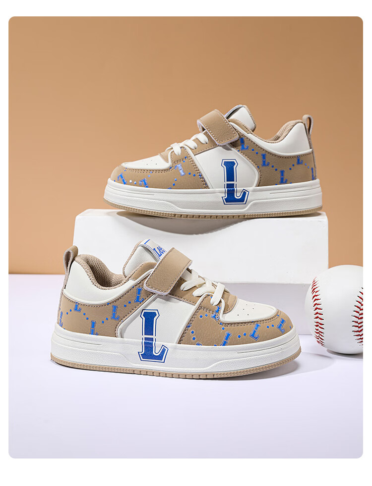 LEE KIDS Children's Shoes, Autumn Casual Sneakers for Boys And Girls, Lightweight Sports Shoes for Older Kids, Beige Blue, Size 34 14