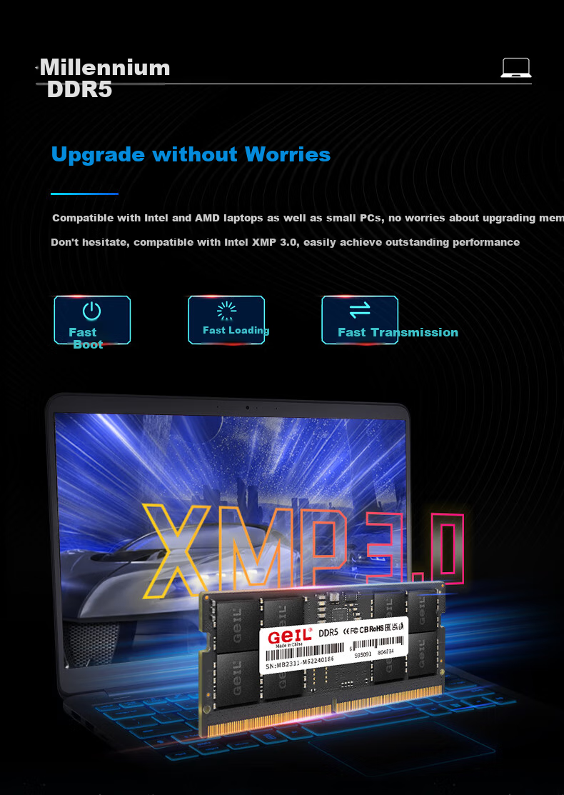 GEIL, Jinbang, 64GB (32GB X 2), DDR5 5600, Laptop Memory Module, Millennium Series 6