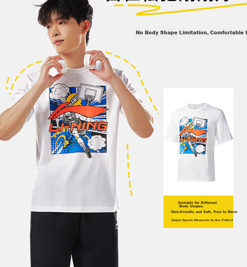 LI-NING Summer Lightweight Breathable Sports T-Shirt Men Loose Comfortable Short Sleeve Fashion Casual Classic Versatile Crew Neck Tee 6
