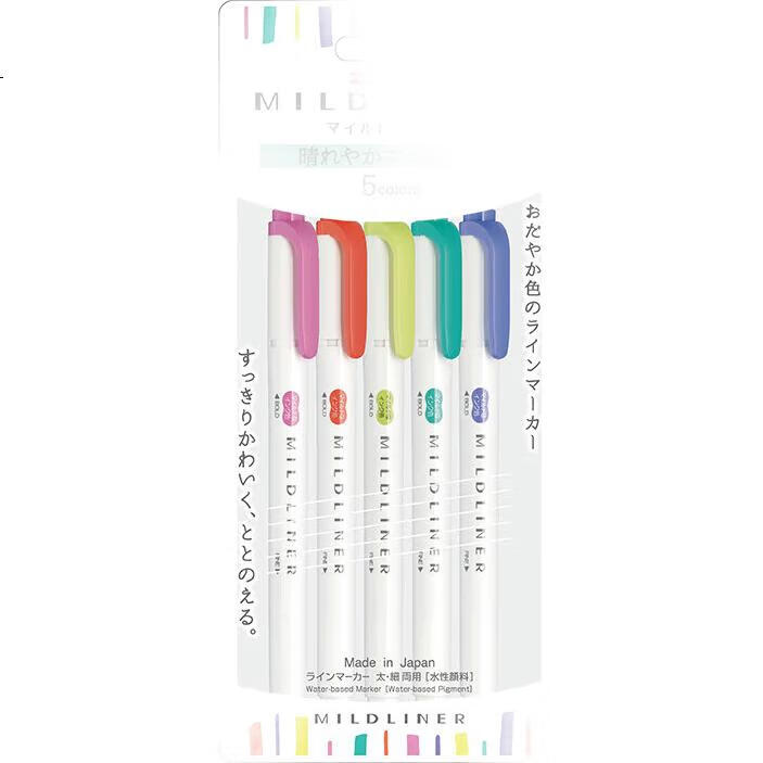 Набор флуоресцентных маркеров ZEBRA Fluorescent Pen WKT7, 5 цветов, серия "Light And Warm", двусторонний, для студентов, WKT7-5C