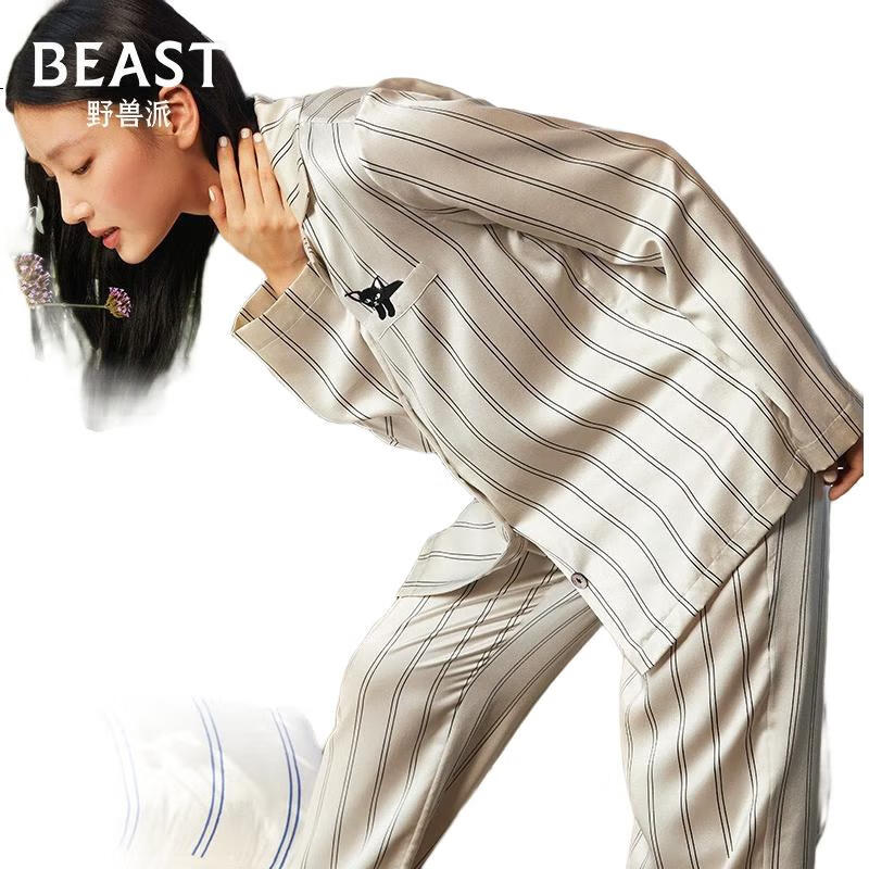 Комплект пижамы THE BEAST "Hide And Seek" из 100% шелка Mulberry, женский, размер L, принт "Baitiao Pattern", 22 мм