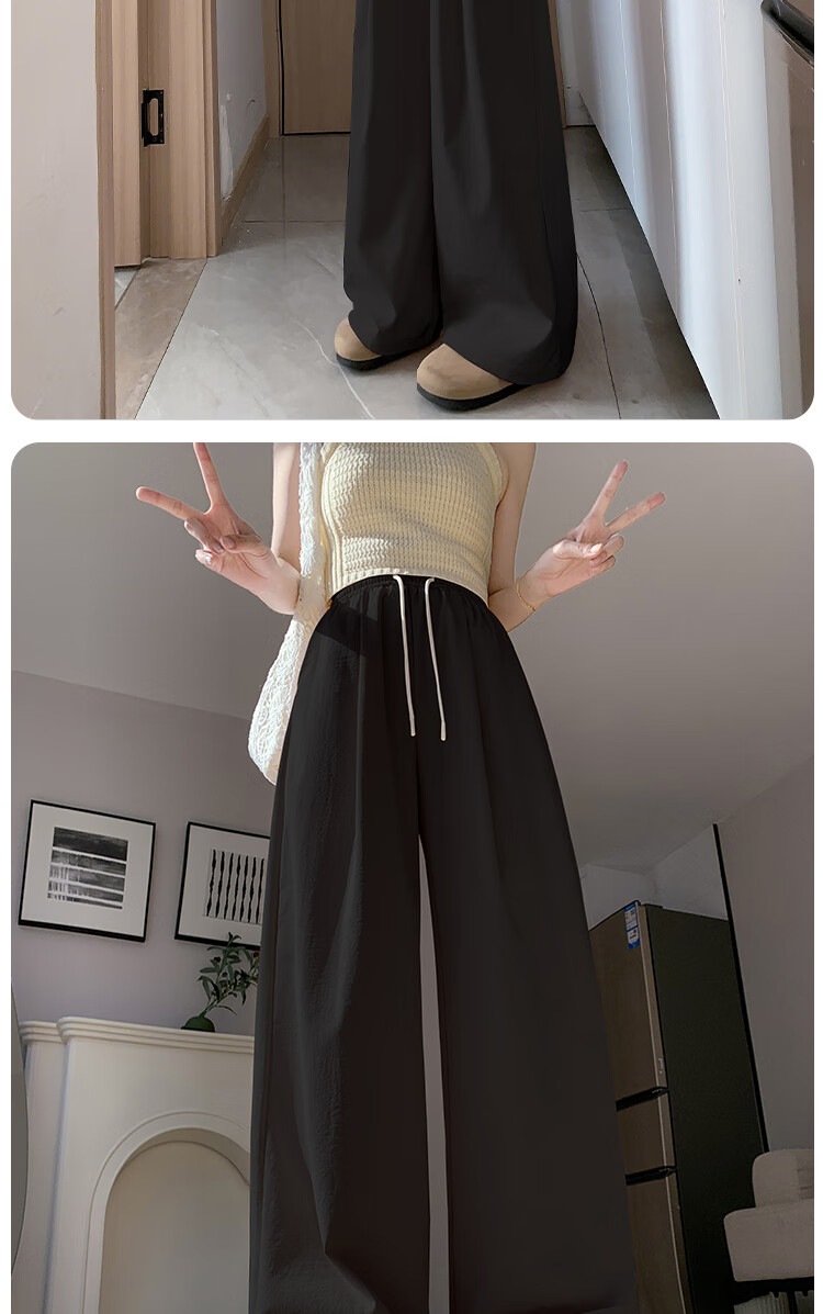 BOPRUIEY Women's Casual Summer Pants 2025 Thin High Waist Draped Loose Quick-Dry Straight-Leg Wide-Leg Lazy Style Ice Silk Pants 21