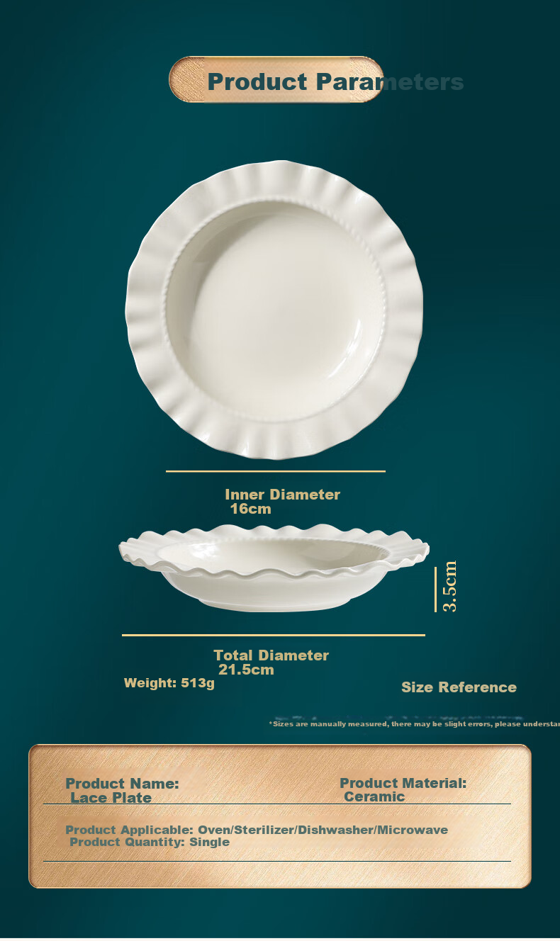 BJ Threaded Straw Hat Plate, Household Salad Plate, Ceramic Soup Bowl, Western Pasta Plate, Shallow Plate + Deep Plate, Set of Two 9
