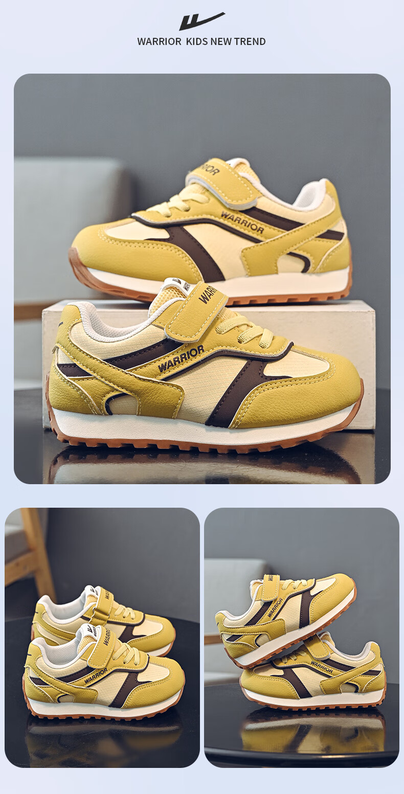 Warrior Girls' Spring and Autumn Children's Sports Shoes Soft Sole Primary School Training Shoes Boys' Shoes WZ-1601 Beige/Purple Size 29 3