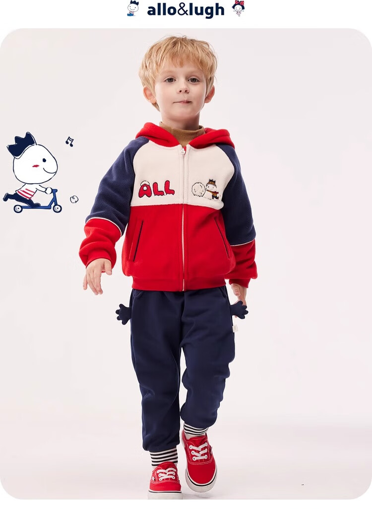 Allo&lugh Kids Knit Cartoon Casual Fleece-lined Long Pants Navy Blue Size 100 15