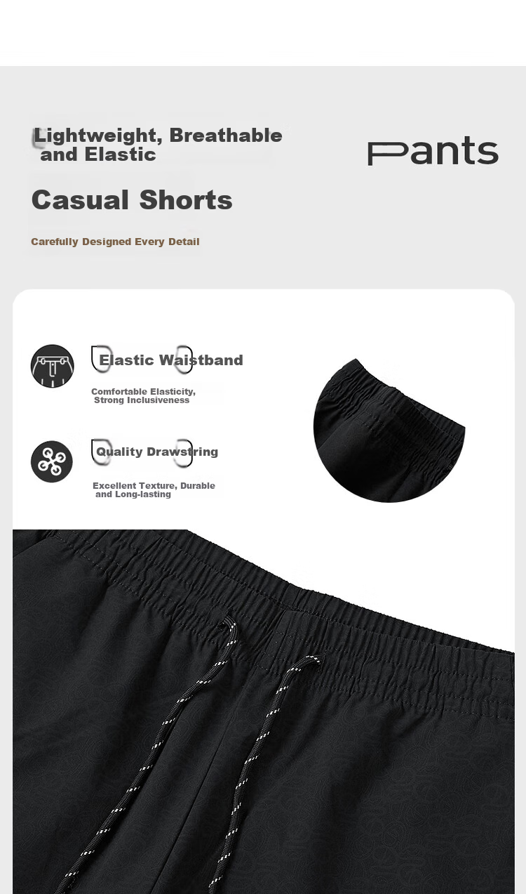 DANCING WOLVES [Comfortable And Breathable] Summer Commute Elastic Waistband Pants, Men's Casual Knee-Length Shorts, Fashionable Shorts, 001 Black, S 2