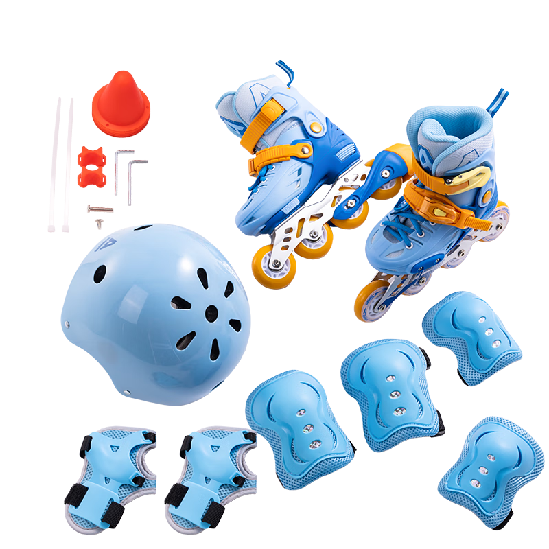 Deli Children's Student Roller Skates Primary and Secondary School Training Inline Skates Professional Set Blue Size S