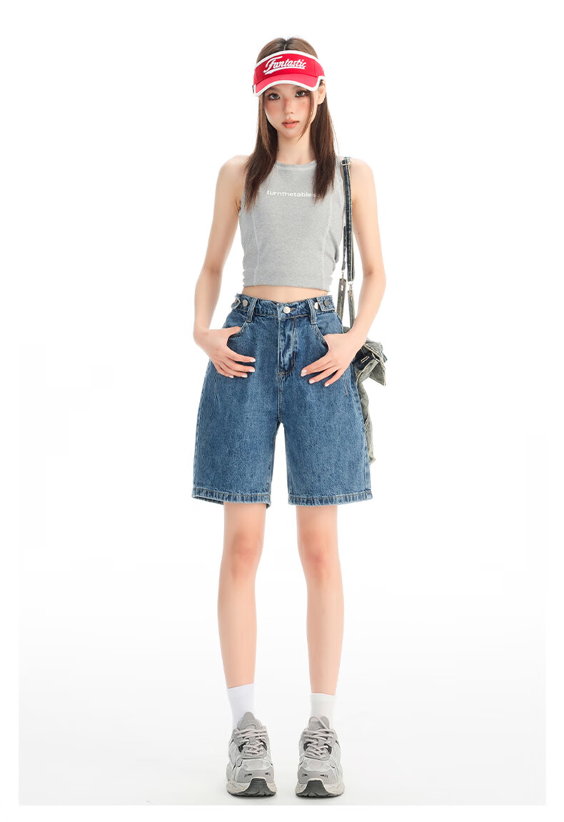 Jeanswest Women's Denim Shorts 2026 Spring Summer High Waist A-Line Slim Functional Style Hot Pants Black XL 7