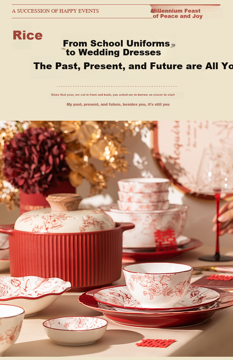 KANGMO Tableware Set, New High-Quality Wedding Gift for Home Use, Ceramic Bowls And Plates, Complete Set of Millennium 18 Pieces 10