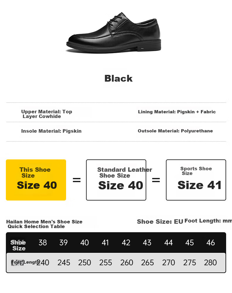 HLA Men's Leather Shoes, Top Grain Cowhide, Lace-Up Formal Business Casual Shoes for Men, T269 Black Size 44 5