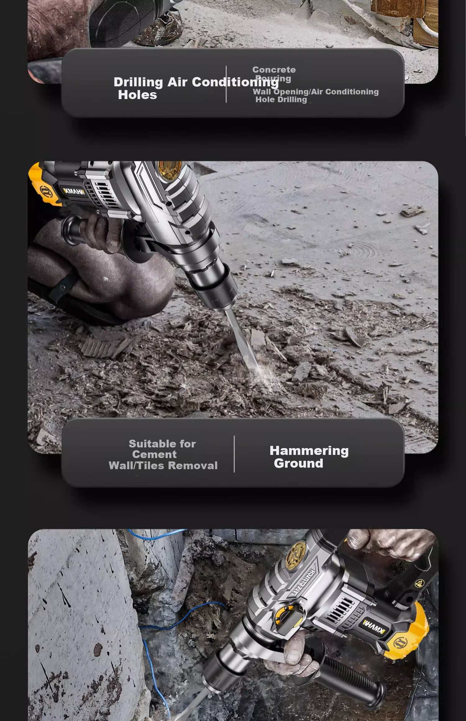 Weimeng Electric Hammer And Pickaxe Dual-Use High-Power Impact Drill for Concrete, Safety Clutch Industrial Grade M-DC 31