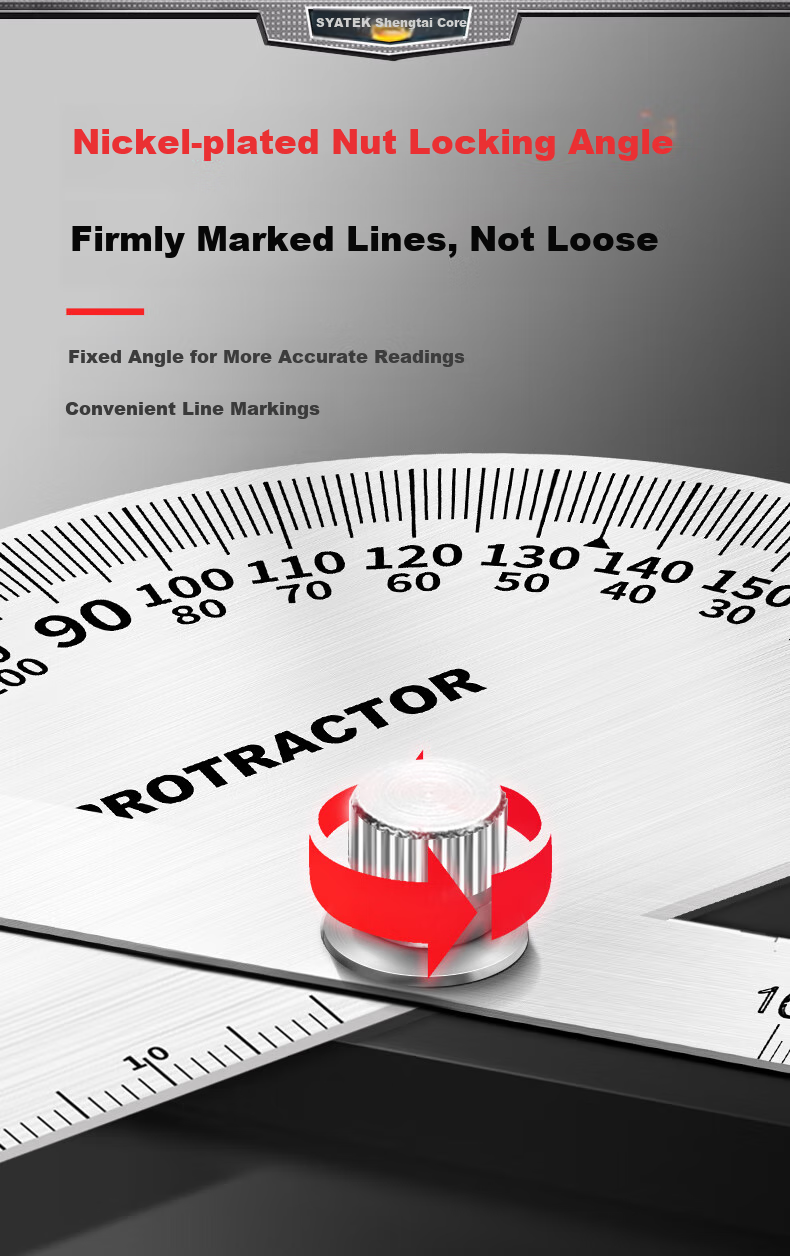 SYNTEK Angle Ruler, High-Precision Protractor, Industrial Angle Ruler, Movable Stainless Steel, Multifunctional Carpenter's Ruler, 90*150mm 6