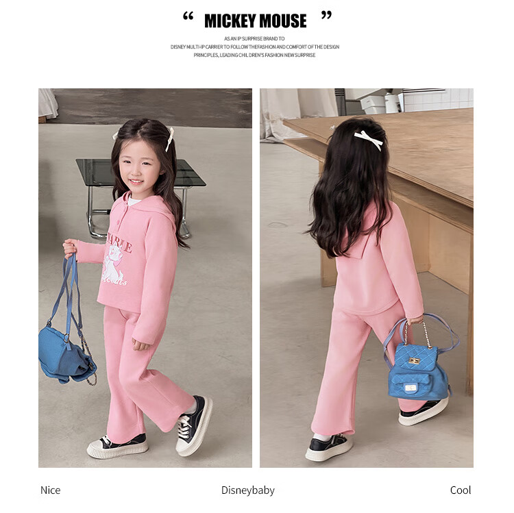 Disney Girls' Set, Children's Hooded Top And Flared Pants, Casual Two-Piece Outfit for Young Kids, Autumn Season, Light Floral Gray, Size 110 5