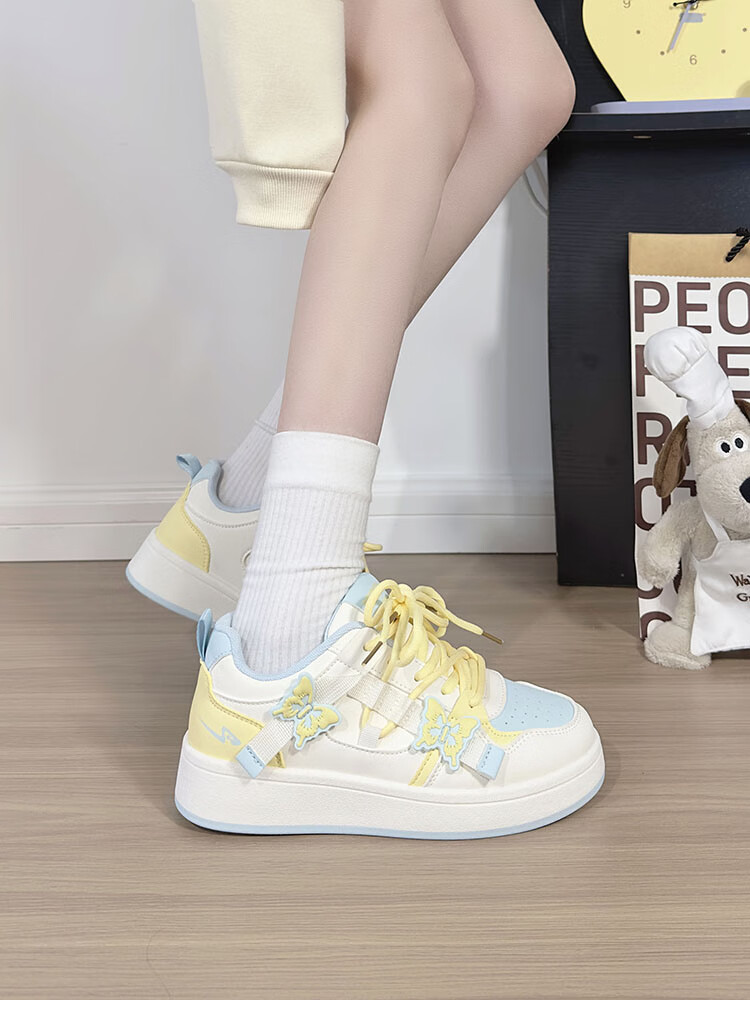 RENBEN Matcha Green Butterfly White Sneakers for Women, New Fashion Versatile Casual Shoes, Thick-Soled Korean Style Platform Shoes, White And Green, Size 38 14