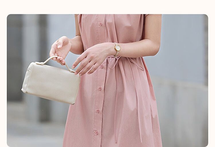 Dme [Shujie Meixue] Summer Lightweight 50-Count High-Density Silk V-Neck Tie-Up Short-Sleeve Loose Women's Dress 2