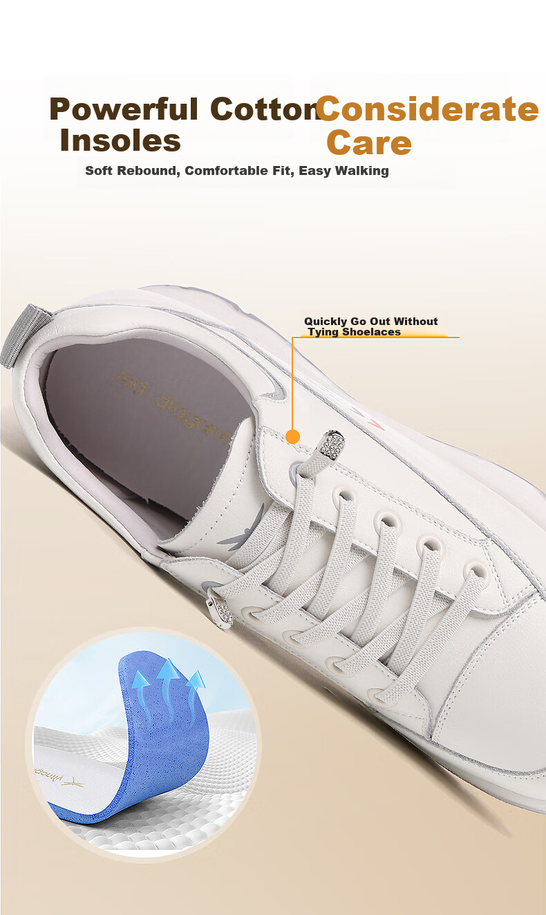 RED DRAGONFLY Women's White Sneakers, Thick-Soled Height-Increasing Mesh Breathable Casual Shoes, Platform Wedge Board Shoes for Women C0TTN05121-1 12