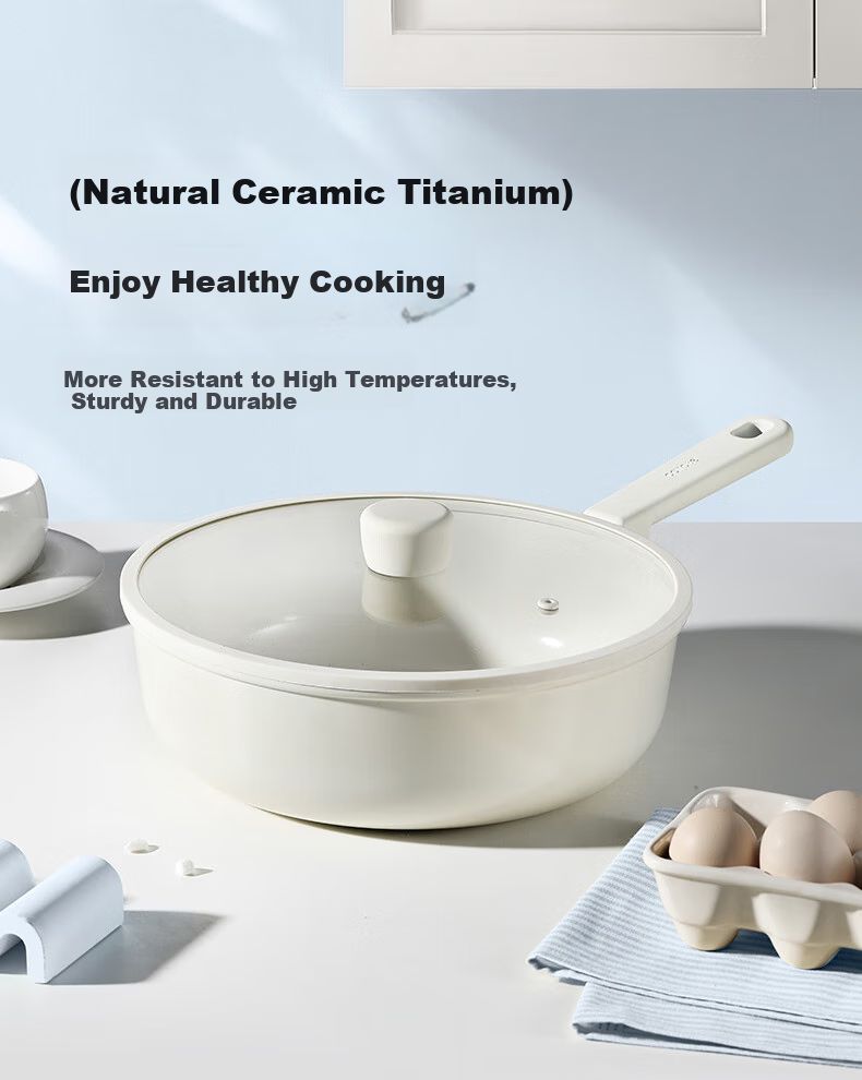 CaROTE Non-Stick Wok, Household Titanium Ceramic Lightweight Flat-Bottom Pan, Suitable for Induction And Gas Stoves, Cooking Pa 1