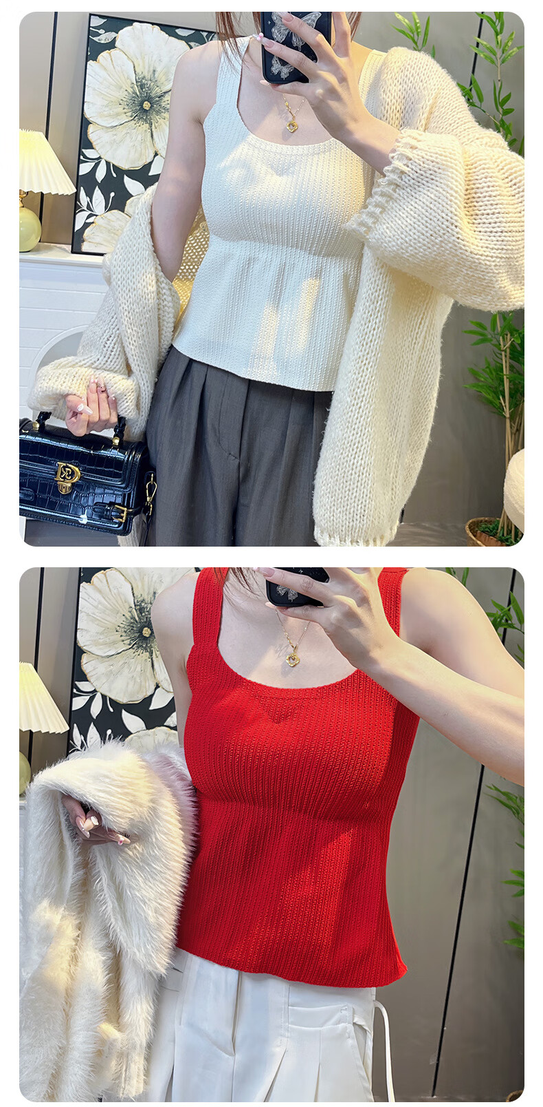 YUZHAOLIN Women's Warm Vest with Built-in Chest Pad, Wool and Silk Blend, Fleece-Lined, Stylish Back, Autumn Winter Base Layer Top 2