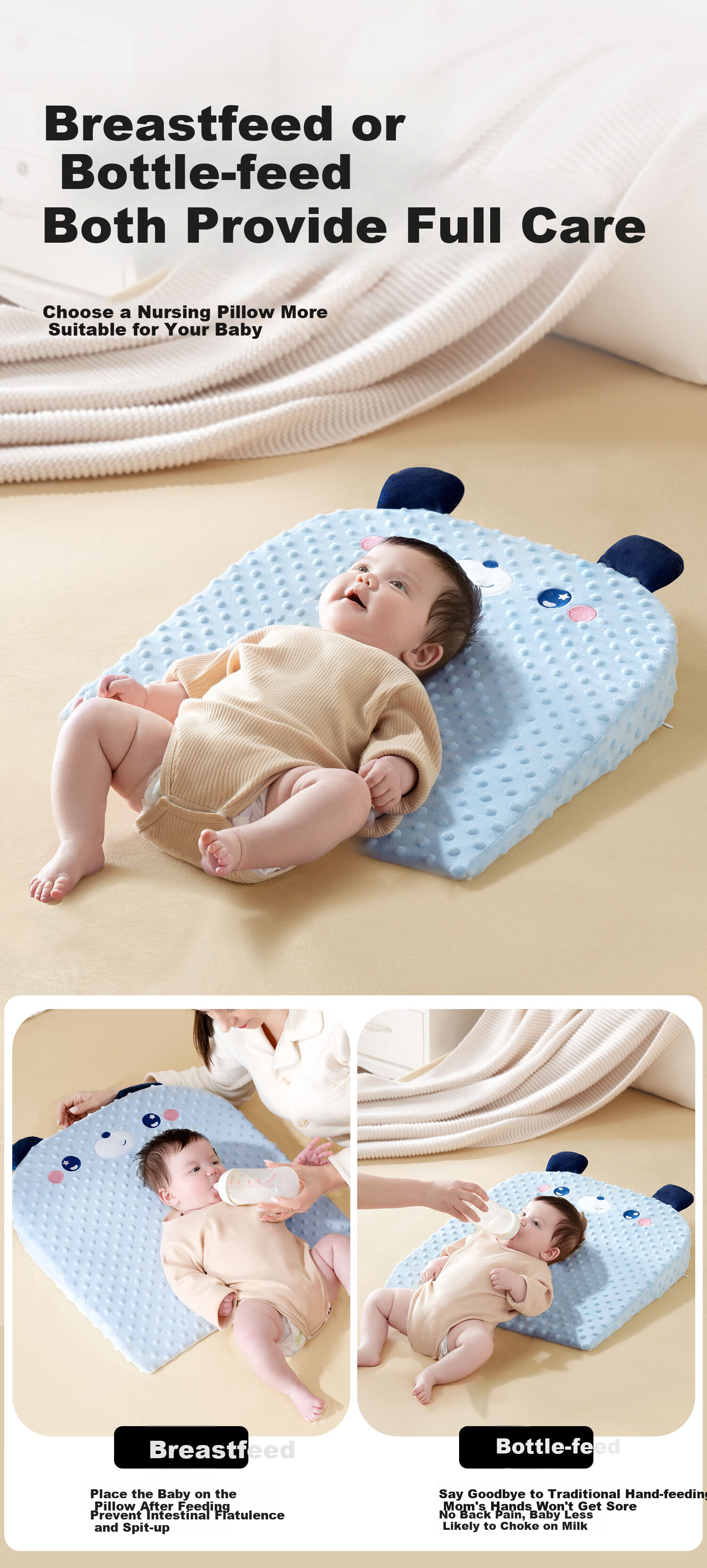 Moertu Baby Anti-Reflux Ramp Pad, Feeding Ramp Pillow, Newborn Anti-Spill, Anti-Choke, Anti-Colic Lying Feeding Aid 5