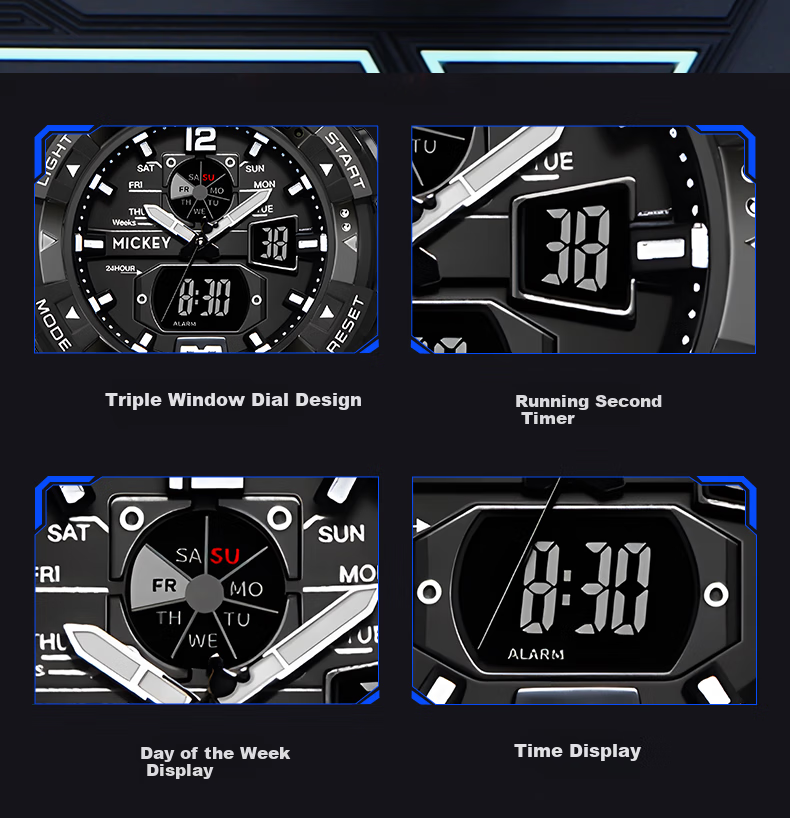 Disney Watch for Men, Students, Trendy Sports, Waterproof, Teenagers, Middle And High School Students, Multifunctional Dual Display Digital Watch, Cool Black And Purple 5